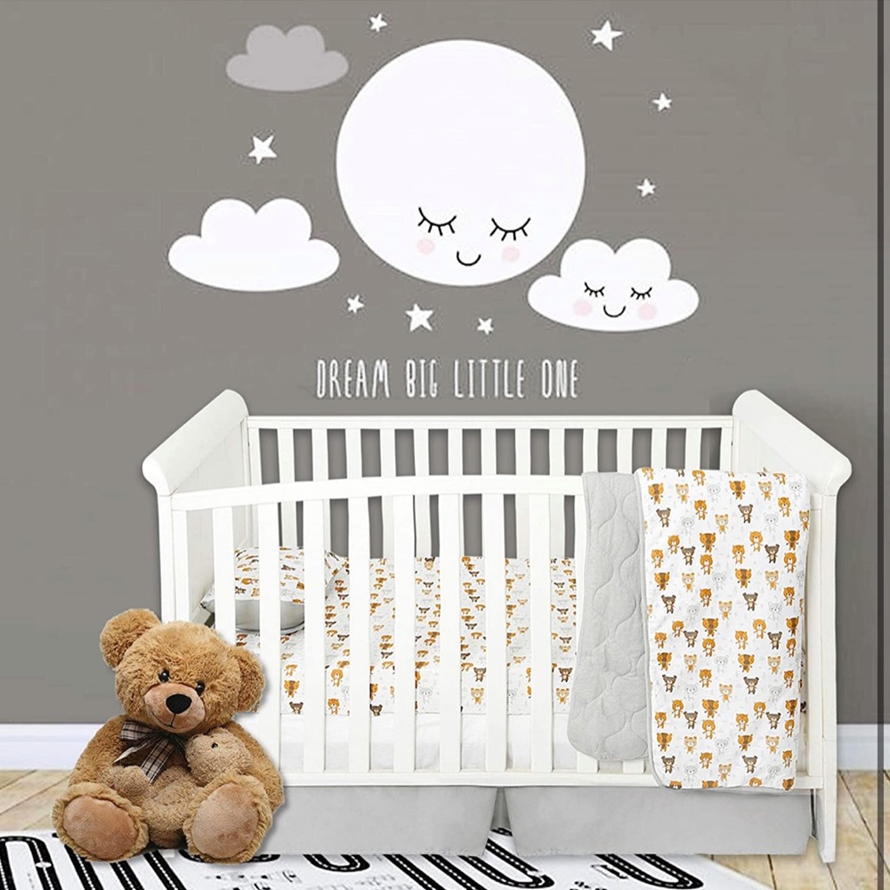 4 Pieces Teddy Bear Crib Bedding Set - in Grey, Beige, Brown